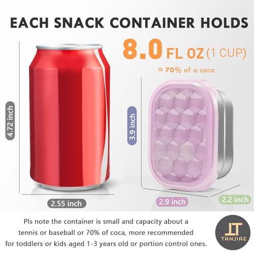 Tanjiae Snack Pro - Small (1 CUP) Stainless Steel Snack Containers for Kids | Easy Open Leak Proof Food Containers with Silicone Lids - Perfect Metal Toddler Lunch Box for Daycare and School (8oz*3)