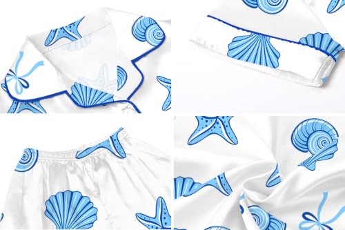 Image of Umeyda Women & Girls Pajamas Set, Soft Satin Lightweight Silk Button-Down Top with Shorts 2 Piece PJS for Mom Boys Kids Gifts