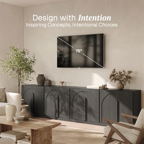 Image of BELLEZE 4-Piece Modular TV Stand Set -Modern Entertainment Center with Wide Wooden Handle,Sideboards with Adjustable Shelves,Classic Media Console Table Cabinet for Living Room (Ebony)