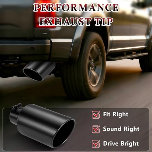Image of Exhaust Tip 4 inch Inlet 7 inch Outlet 15 inch Long, High Performance Stainless Steel, Peel-Resistant Black Powder Coated, Rolled Angle Cut, Bolt-On Diesel Tail Pipe, Universal for Car Truck