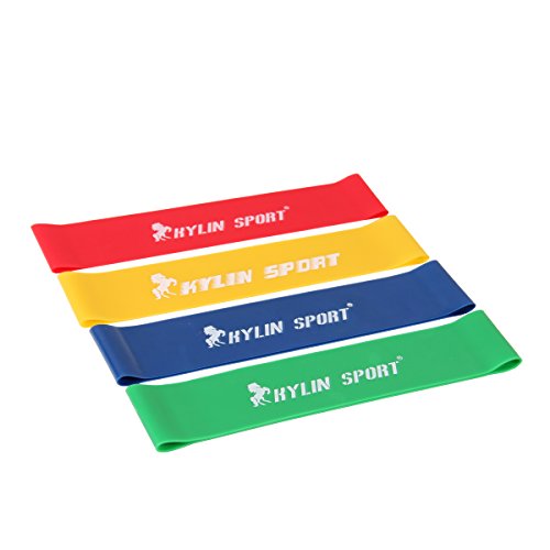 KYLIN SPORT Lot de 4 Bande Elastique d'exercice de Musculation Etirement Rééducation Yoga Pilates Kinésithérapie Culturisme pour Travailler Les Jambes Les Bras Le fessier Les Chevilles Cover