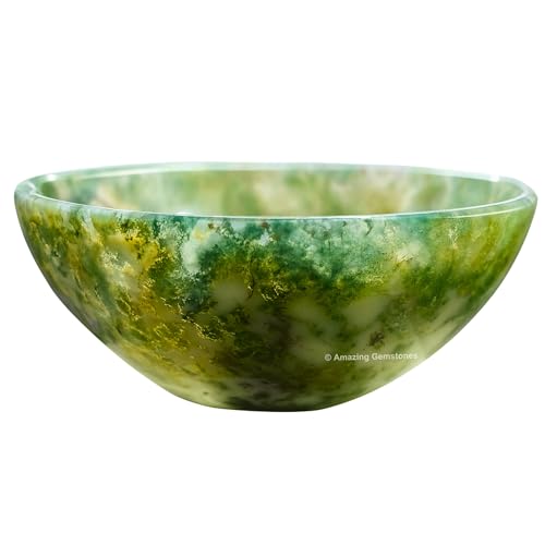 Moss Agate Crystal Bowl - 2 Inch Decorative Bowls for Room and Home Decor - Gemstone Healing Crystals for Elegant Display, Positive Energy Balance and Gift
