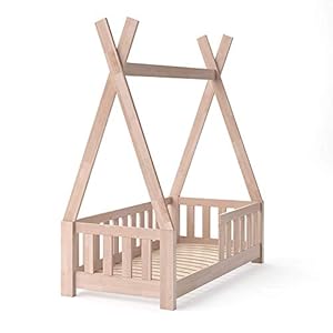 Vitalispa Tipi-bed “Tipi”, Natuurlijk hout, 148 x 76 cm met hek