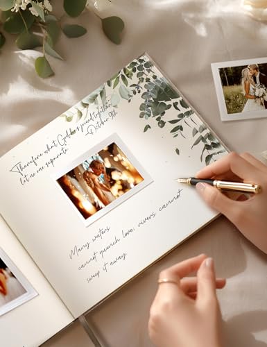 Wedding Guest Book，Guest Book Weddings Reception，Polaroid Guest Book for Wedding 100 Pages Paper Hardcover 8" x 10" for Wedding Gift with Pen, Photo Corner