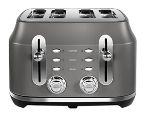 Rangemaster RMCL4S201GY Classic Grey 2.1kW 4 Slice Toaster with Defrost, Cancel & Reheat Functions, Removable Crumb Tray & 6 Power Levels with 2 Year Guarantee