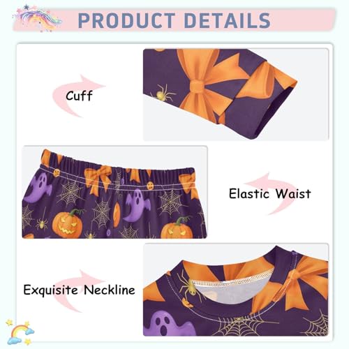 Pajama Sets Long Sleeve Halloween Pattern with Ghosts Pumpkins Soft Comfy Sleepwear 2 Piece PJS 3-8T4