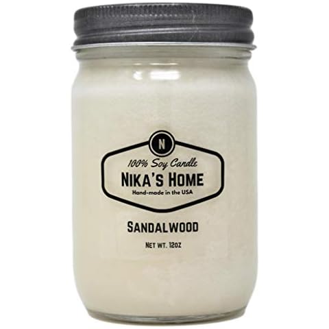 Nika's Home Sandalwood Soy Candle 12oz Mason Jar Non-Toxic White Soy Handmade, Long Burning 50-60 Hours Highly Scented All Natural, Clean Burning Large Candle Gift Décor Cover