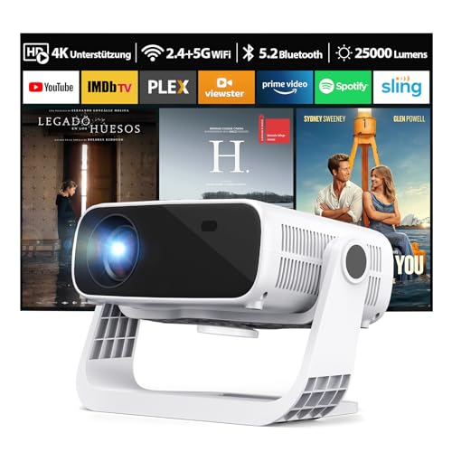 Wielio 2025 Neuer Upgraded Full HD 1080P Beamer, 25000 Lumens, 4K Unterstützung, Android 11, WiFi 6＆ Bluetooth 5.2, automatische Trapezkorrektur, 120° schwenkbarer Heimkino...