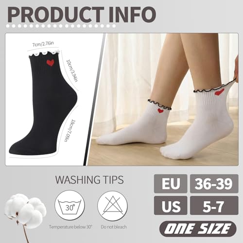 Image of 8 Pairs Women Ruffle Striped Frilly Socks, Cute Checkered Ankle Sock for Women Cotton Knit Casual Crew Socks Size 5-9