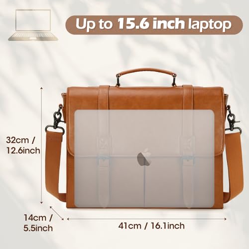 RAINSMORE Messenger Bag for Men Laptop Bag 15.6 Inch Briefcase Waterproof PU Leather Large Satchel Shoulder Bag Office Work Business College Bag