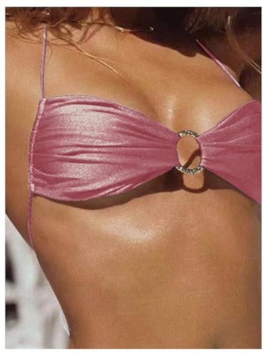 Image of SOLY HUX Bathing Suit for Women Halter Ring Linked Tie Side Bikini Sets Two Piece Swimsuit