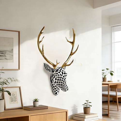 Jaxuzegs Sculpture Murale en Forme de tête de cerf décoration en Bois de cerf décoration Murale en résine à Suspendre Formes géométriques 3 Couleurs...