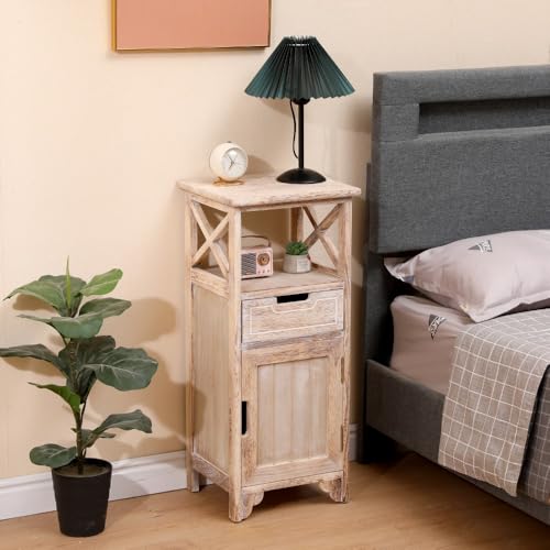 BECTSBEFF Fully Assembled 30in Height Nightstand, Pre- Assembled Bathroom Floor Cabinet with Shelf and Storage Drawer, Tall End Table No Assembly Chest for Living Room Bedroom-Distressed White BECTSBEFF Fully Assembled 30in Height Nightstand, Pre- Assembled Bathroom Floor Cabinet with Shelf and Storage Drawer, Tall End Table No Assembly Chest for Living Room Bedroom-Distressed White