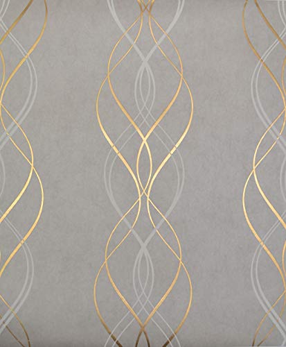 York Wallcoverings Antonina Vella Modern Metals Aurora Grey and Gold Wallpaper
