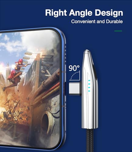 240W USB C Cable, Right Angle USB C to USB C Fast Charging Cable with Unique Aircraft Shape, Round Nylon Braided Type C Cable, C to C Charging Cords for iPhone 16 15 Series/Samsung/Laptop, 6FT