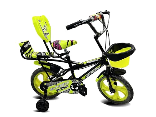 Image of Kids Cycle 14T with Training Wheels Double Gaddi (90% Assembled) for Boys and Girls (Yellow)