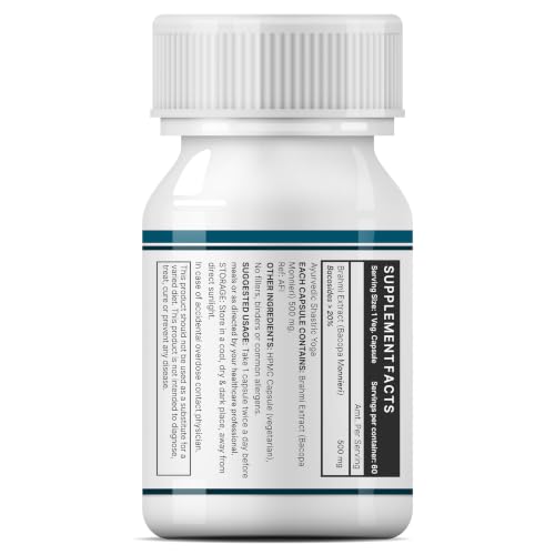 Image of INLIFE Brahmi Capsules 500mg, Bacopa Monnieri Bacosides >20%, Ayurvedic Nootropic Support for Memory & Focus, 60 Veg Capsules (Pack of 2)