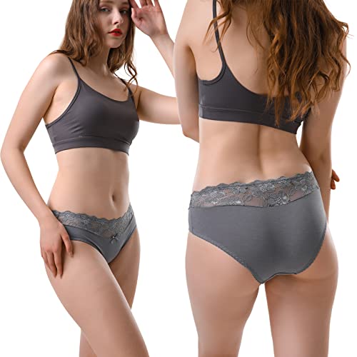 Aijolen Cotton Underwear for Women Bikini Panties Sexy Breathable Hipster with Lace Waist Multipack4