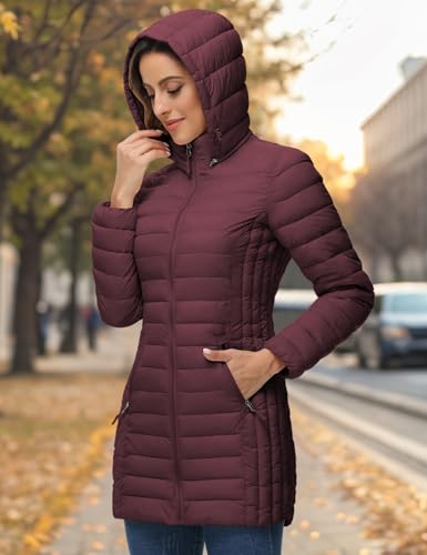 ROYAL MATRIX Women's Packable Puffer Jacket with Hood, Lightweight Quilted Travel Long Puffer Coat with Pockets2