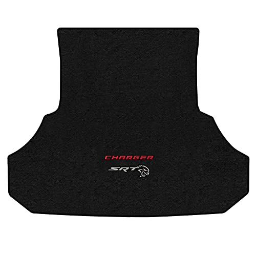 Lloyd Mats Heavy Duty Carpeted Floor Mats for Dodge Charger 2021-ON Trunk - Red Charger + Red Eye SRT Hellcat Logo (Charcoal, No Subwoofer)