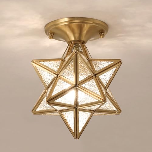 Brass Gold Flush Mount Ceiling Light, Star Geometric Design E27