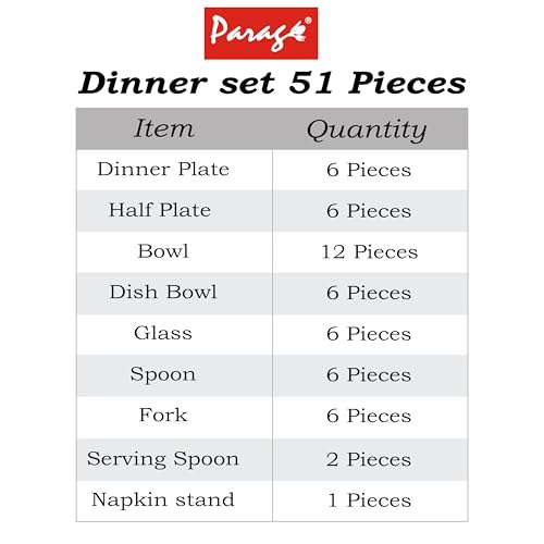 Parage 51 Pieces Heavy Gauge Sanskriti Dinner Set/Premium Dinnerware for Home/Steel Bartan Set for Kitchen, Silver (Serves 6 People),Solid