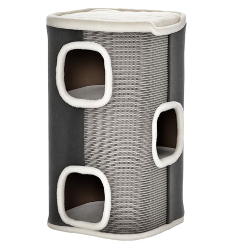 PawHut Kratztonne 74 cm Hoch dreistöckige Katzentonne mit Kissen, Plüschrand, Katzenhöhle, Kratzbaum für kleine Katzen, Grau+Weiß PawHut Kratztonne 74 cm Hoch dreistöckige Katzentonne mit Kissen, Plüschrand, Katzenhöhle, Kratzbaum für kleine Katzen, Grau+Weiß