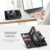UFinetech Magnetyczne etui portfelowe do Galaxy S25 Edge, odpinane, odporne na wstrząsy etui ze skóry z blokadą RFID, 8 przegródek na karty i kieszenią na zamek błyskawiczny, eleganckie i praktyczne