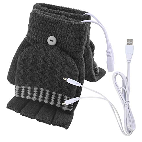 Women Men Laptop USB Heated Mitten Full Half Finger Winter Warm Knit Hand Gloves Gloves Charging Gloves