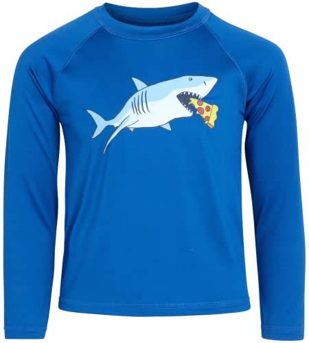 Ixtreme Boys' Rashguard Set - Upf 50+ 2-Piece Long Sleeve Swim Shirt And Trunks Swimsuit Set (Infant/Toddler/Kid), Size 14, Royal/Pizza Shark #TOP4