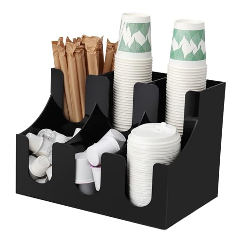 Elraxw 紙コップホルダー カップディスペンサー カップスタンド 2段6セルカップホルダー アクリル製 (ブラック)