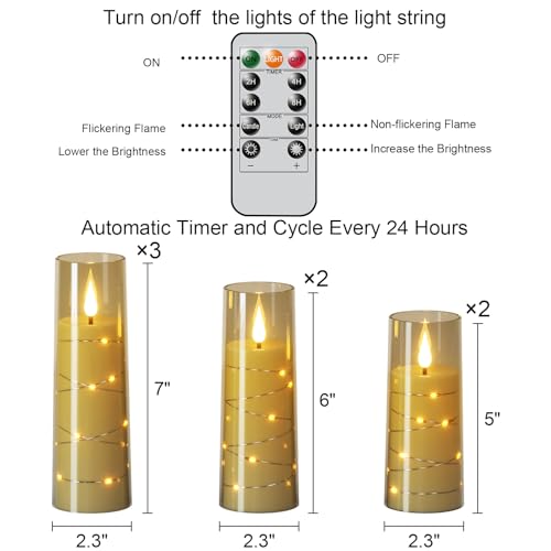 Image of Flickering Flameless Candles String Lights with 11-Key Remote and Timer Battery Operated LED Pillar Candles Unbreakable Plastic Glass 3D Wick Mood Light Christmas Holiday Decor-7 Pack Black