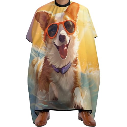 Cute Corgi Swimming in Water Hair Cutting Cape for Men Women Waterproof Barber Cape Adjustable Salon Haircut Capes
