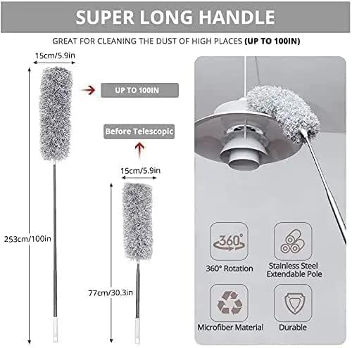 Image of TEKCOOL 2026 Upgraded Long Handle Microfiber Feather Ceiling Duster for Dust Cleaning Extendable Pole 30-100 Inch for Cleaning High Cobweb Stick High Ceiling Fan - Stainless Steel,Grey,