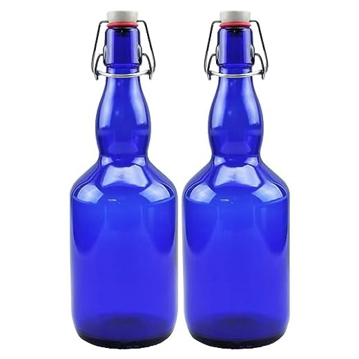 mikken 2 botellas de cristal azul de 0,75 litros con cierre de tapón mecánico de porcelana, incluye etiquetas de rotulación