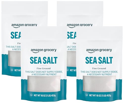 Image of Amazon Grocery, Sea Salt, Fine Ground, 16 Oz (Pack of 4)