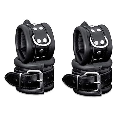 HQ Bondage Set schwarz Leder Handfesseln und Leder Fußfesseln Fesselset gepolstert Cover