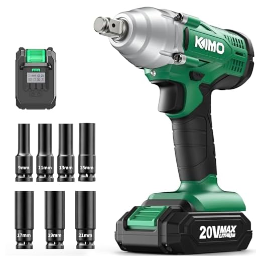 KIMO 20V Cordless Impact Wrench 1/2 inch, 2000 In-Lbs & High Torque 3400 IPM, Impact Gun w/Battery & Charger, 7 Pcs Impact Driver Sockets, Electric Impact Wrench Set w/Variable Speed for Car Tires