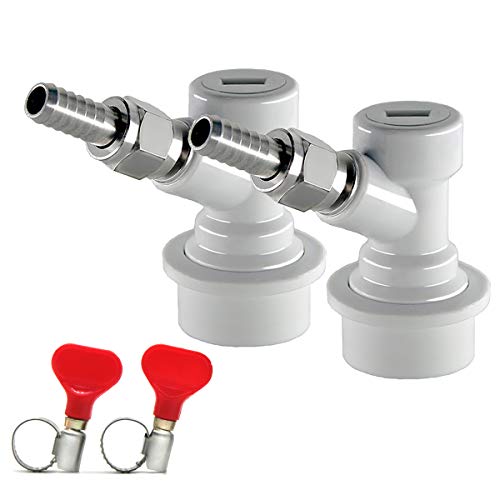 Cornelius Keg Ball Lock Disconnect - LUCKEG Brand Ball Lock Gas Disconnect 1/4 MFL with Swivel Nuts, 2 Free Worm Clamps for Homebrewing