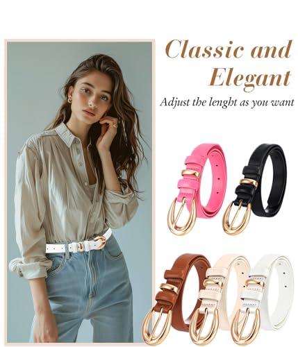 5 Pack Skinny Belts for Women Leather Waist Belts for Women Dresses with Gold Buckle for Ladies Pants Dresses4