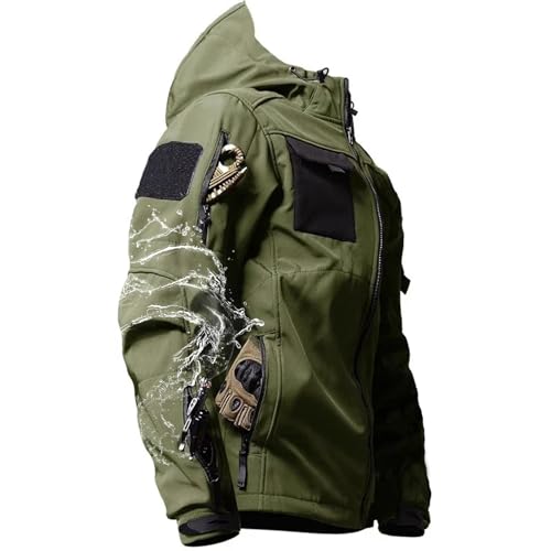 Image of Men's Outdoor Tactical Jacket Softshell Waterproof Lightweight Windbreaker Multi Pockets Hunting Hiking Jackets Green XXXL