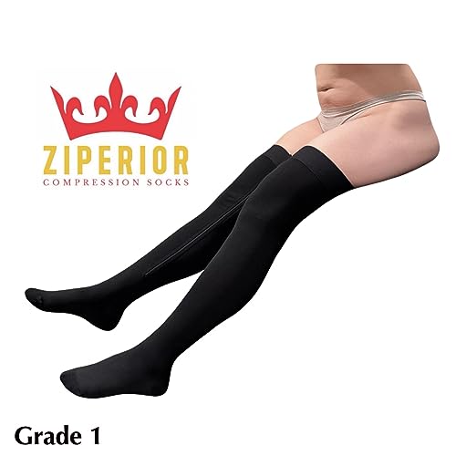 Image of Closed Toe Thigh High 15-20 mmHg Compression Wide Leg Inside Zipper