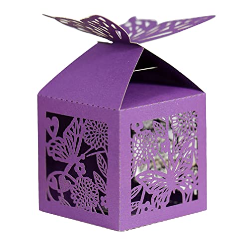 URFEDA 50pcs Boite Dragees Papillon, Oite A Dragee Mariage, Boîees à DragéEs avec Rubans,Boîte à Bonbons en Papier Découpé ​Au Laser, Boîte Cadeau...