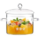jjojcll 1900ml/67oz Glass Simmer Pot for Stove Top – Clear Borosilicate Glass Cooking Pot for Family Meals, Heat-Resistant Saucepan for Noodles, Soup, Cereal, Baby Food, Stovetop & Dishwasher Safe
