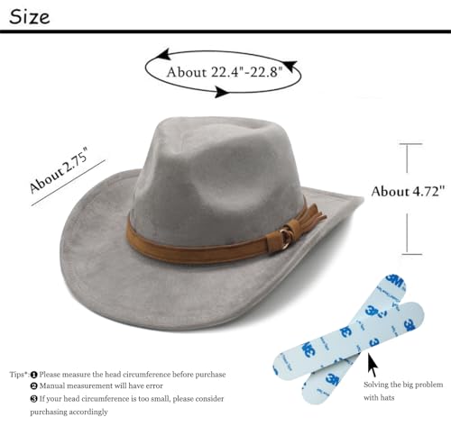 Image of Unisex Western Suede Cowboy Cowgirl Hat Classic Wide Brim Fedora Hat for Men &Women