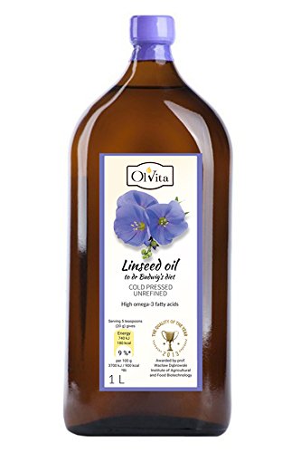 Ol'Vita: Aceite de semilla de lino virgen - Aceite de linaza prensado en frío - Puro crudo natural sin pesticidas - Dieta del Dr. Budwig suplemento dietético 1000ml