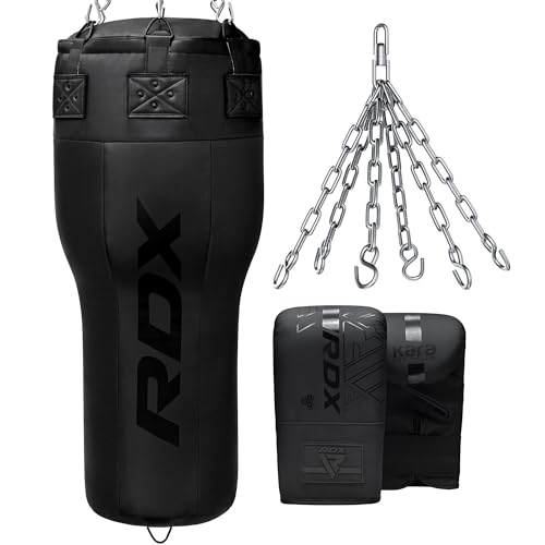 RDX 3.5FT Angled Heavy Boxing Bag with Hanging Chain & Gloves Uppercut Punching Bag for Body Shots Precision & Combo Punch Training Ideal for MMA Muay Thai BJJ Karate Kickboxing Gym Workouts