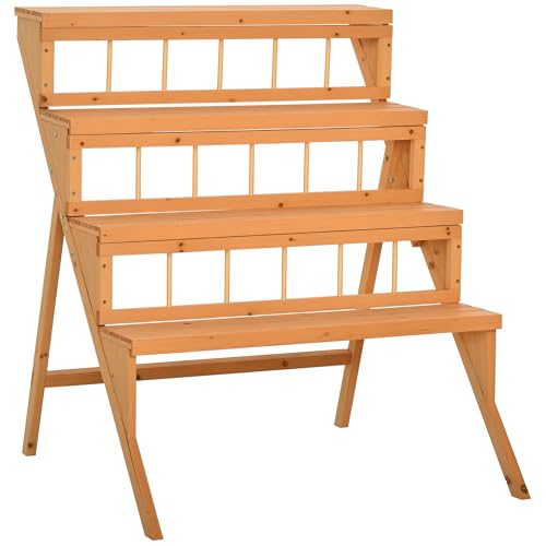 Outsunny Étagère échelle à Fleurs en Bois Étagère à Fleurs Supports de Pots Porte Plante 4 niveaux pour Intérieur Balcon Jardin Terrasse Bois Sapin pré-huilé