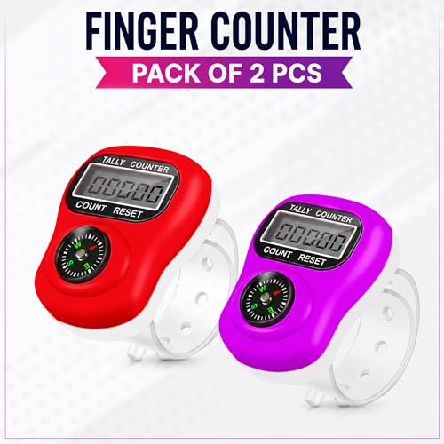 Image of GLUN Portable Finger Counter Ring Pack of 2 with Navigation Compass, 5-Digit LCD Display Digital Click Counter for Prayer, Meditation, Knitting & Sports Counting