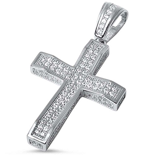 Micro Pave Cubic Zirconia Cross .925 Sterling Silver Pendant COLORS AVAILABLE (Sterling Silver)